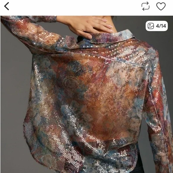 Pilcro Anthropologie sheer sequined button front shirt - size MP - Picture 2 of 7